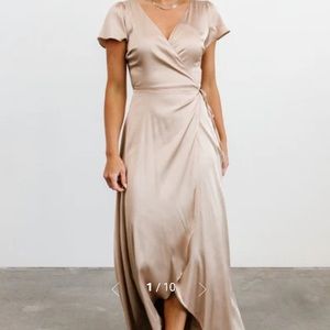 Baltic Born Krystal Satin Wrap Gown Champagne